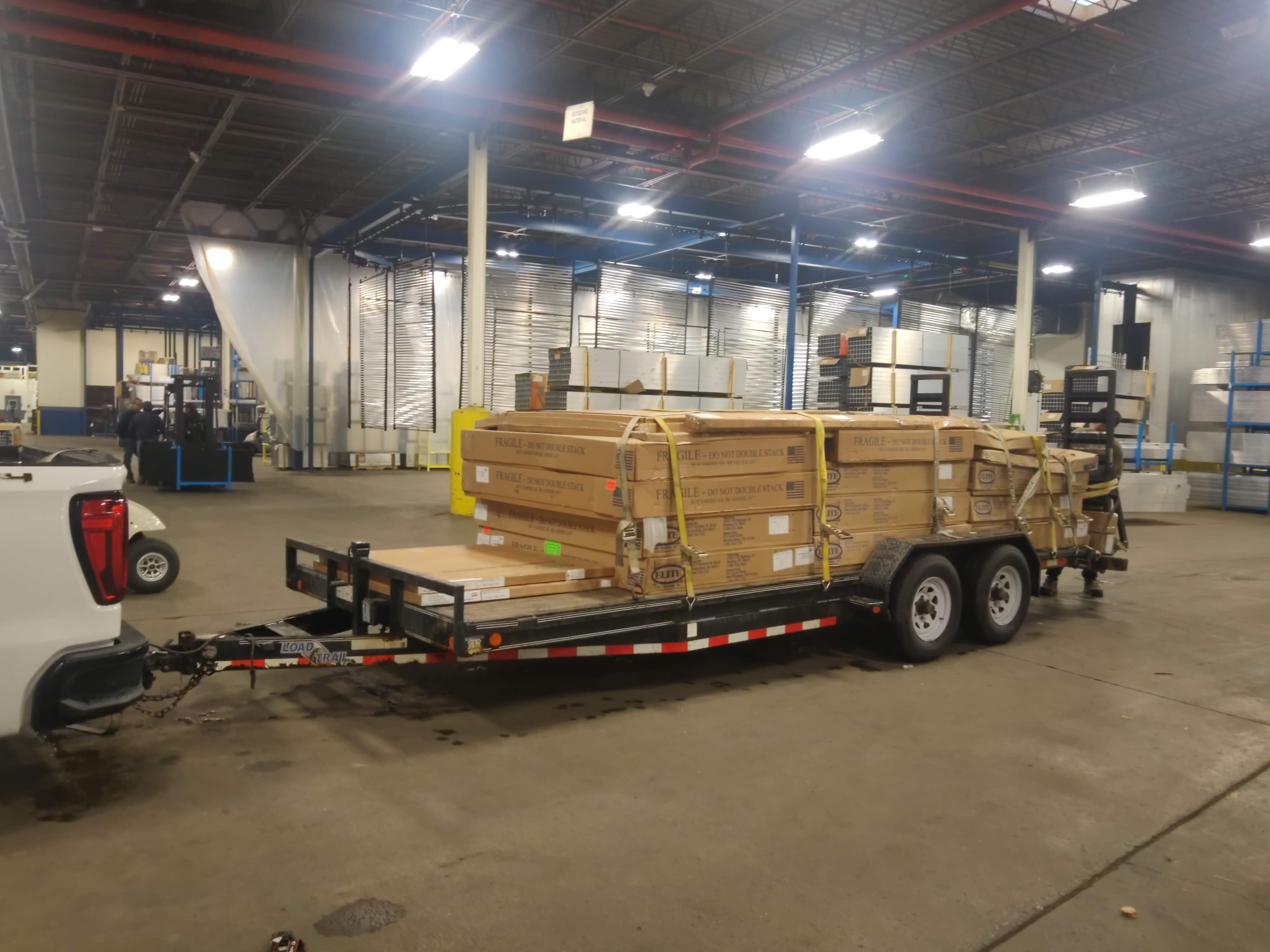 One of our competitive advantages is our proximity to the Windsor-Detroit border and the ability to source product on the US side. Here we are filling our trailer up with orders at the Elite Fence Products manufacturing headquarters in Chesterfield Michigan.